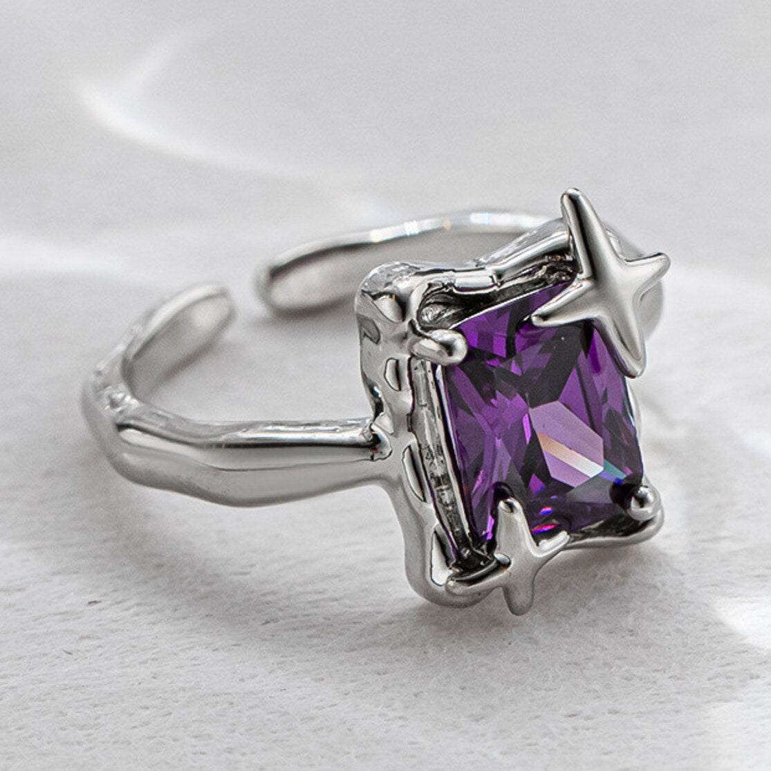 Purple Square Zirconia Ring