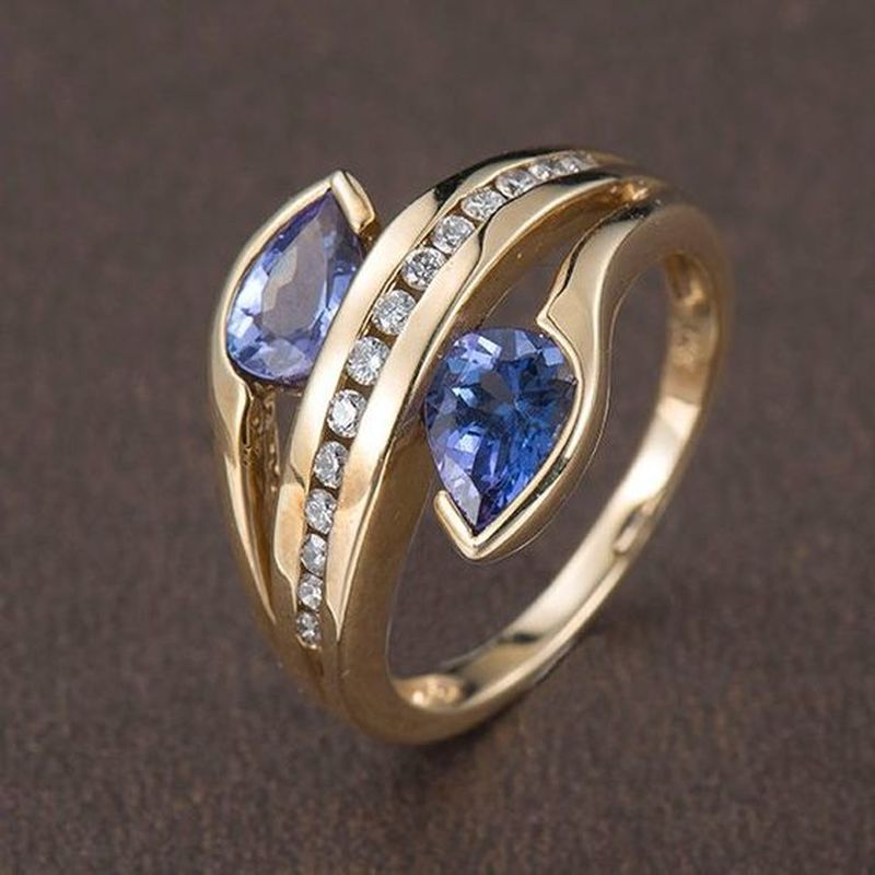 Personality Trendy Gold Filling Blue Stone Ring