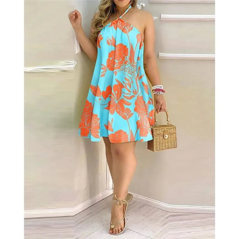 Womens Sleeveless Off Shoulder Lace Up A-line Dress